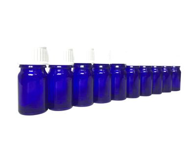 10 x Blauglas Flaschen zu je 5 ml mit DIN18 Gewinde & Deckel
