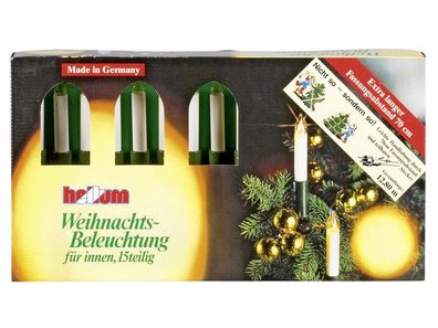 HELLUM Lichterkette Schaftkerze 15 Kerzen klar für innen Schaft/Kabel grün 12,8m