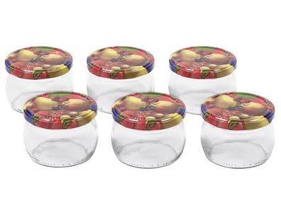 EMSY Schraubdeckelglas bauchig 258ml mit 82mm TO-Deckel Obstdekor 6er Tray