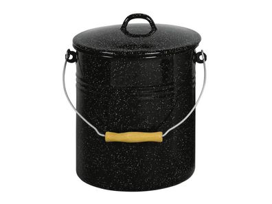 KARL KRÜGER Eimer mit Deckel 10 l 32cm Ø25cm emailliert schwarz gesprenkelt