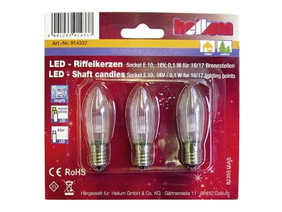 HELLUM LED-Riffelkerze 16V, 0,1W, E10 Fassung für 15er Kette 3er Pack
