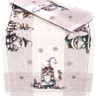 Tischläufer Weihnachten 40x85 Wichtel Grau Tischdecke Weihnachtsdecke
