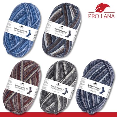 Pro Lana 5 x 100 g Golden Socks Schneewelt 4-fach Sockenwolle Garn Stricken 6 Farben