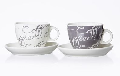 Ritzenhoff & BREKER Cappuccinotasse Cornello mit Untertasse 180ml grey 2er Set