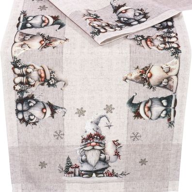 Tischläufer Weihnachten Tischdecke 40x110 Weihnachtstischdecke Gnom Wichtel Grau
