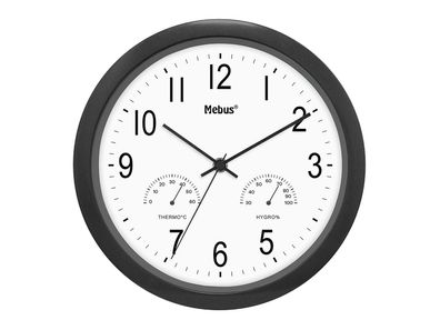 MEBUS Quarz Wanduhr Ø26cm schwarz