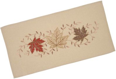 Tischläufer Beige Herbstlich Tischdecke Bestickt 35x70 Tischwäsche Herbst Ahorn