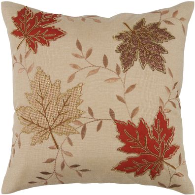 Kissenbezug 40 x 40 Kissenhülle Ecru Herbstlich Dekokissen Bestickt Herbst Ahorn