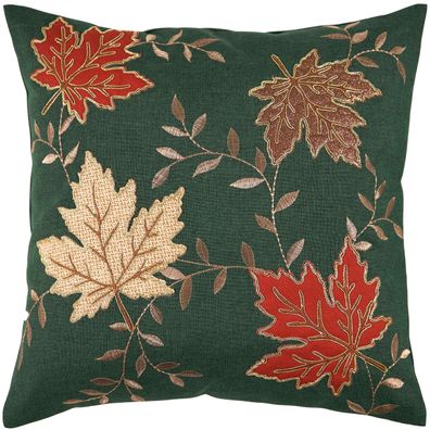 Kissenbezug 40 x 40 Kissenhülle Grün Herbstlich Dekokissen Bestickt Herbst Ahorn