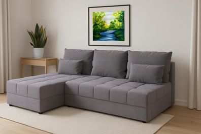 AX LIVING Ecksofa Grau Sofa Klein mit Schlaffunktion Dolceo Steppung