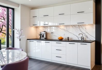 Küchenzeile VERO 260 cm Weiß Hochglanz -ABS Kanten- Küche 2,6m, Einbauküche