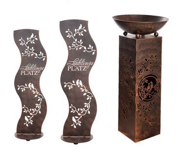 Gilde Schalenständer, Quader, "Vogelzweig", Zweigmotiv, Metall, braun, VE 4, H