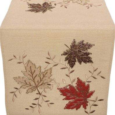 Tischläufer Beige Herbstlich Tischdecke Bestickt 40x90 Tischwäsche Herbst Ahorn