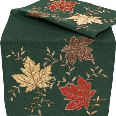 Tischläufer Herbstlich Tischdecke 40 x 90 Grün Bestickt Tischwäsche Herbst Ahorn