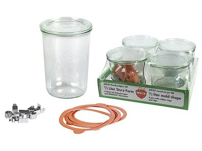 WECK Rundrandglas Sturz 0,75 l 4er Tray mit Deckel, Ring und Klammern