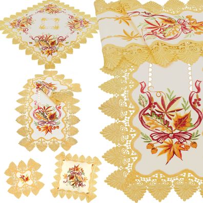 Herbst Tischdecke Tischläufer Kissenbezug Spitze Deckchen Sekt Bestickt Blätter