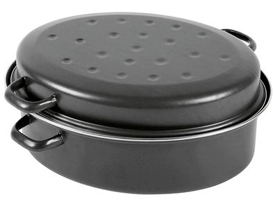 KARL KRÜGER Gänsebräter oval 10,5 l Ø42cm emailliert schwarz matt