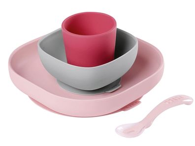 BEABA Geschirrset Silikon rosa