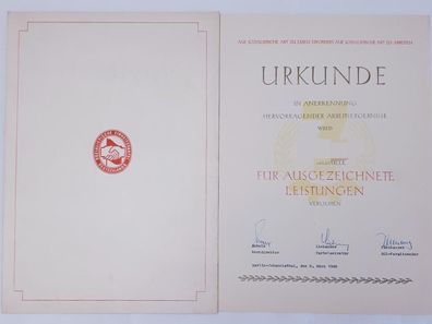 DDR Urkunde Verleihung Medaille Für ausgezeichnete Leistungen 1968