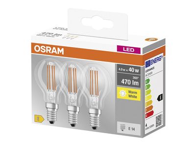 OSRAM LED Filament Tropfen E14 4W 470lm 2.700K klar 3er
