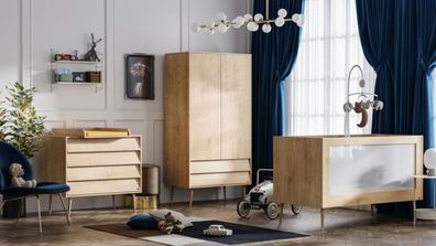 Babyzimmer Kinderzimmer komplett Set BONNY Weiß oder Eiche Schrank Wickelkommode Bett