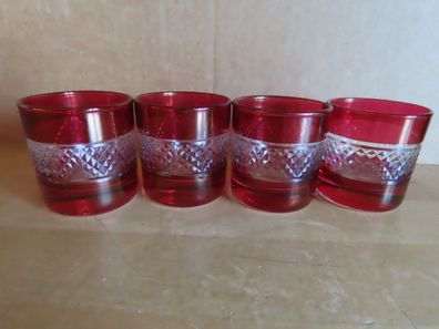 Glas Gläser Schnapsglas rot klar mit Rauten Relief 4St