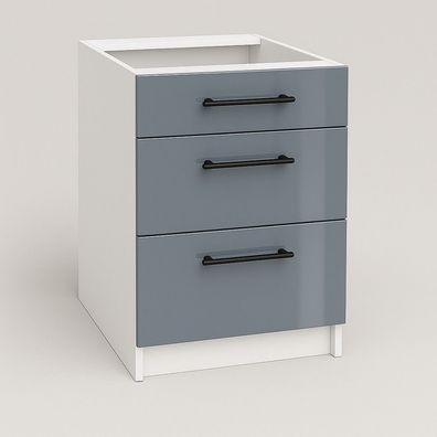 Schubladenunterschrank 50 cm Grau Hochglanz Vollauszug Soft-Close LINDA, PURE LINE