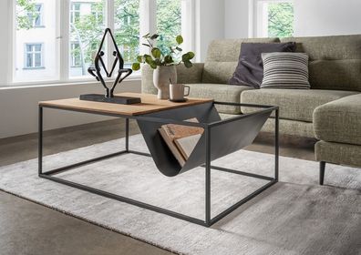 Couchtisch 110x70cm 'Lissabon' Wildeiche Stahl schwarz Zeitungsablage