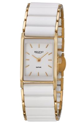 Regent Damen-Armbanduhr Edelstahl Vergoldet/Keramik Weiß F-1582