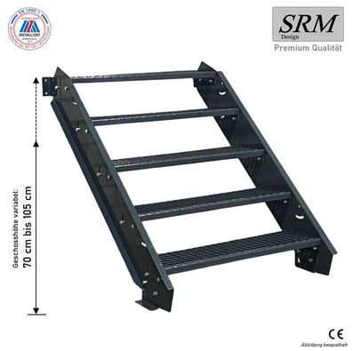 5 Stufen Stahltreppe komplett anthrazit Breite 60 - 160 cm Höhe 70 - 105 cm
