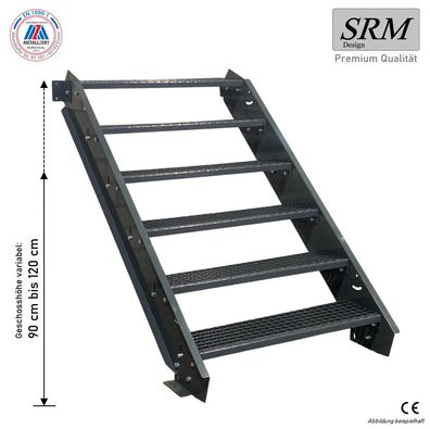 6 Stufen Stahltreppe komplett anthrazit Breite 60 - 160 cm Höhe 90 - 120 cm