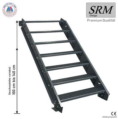 7 Stufen Stahltreppe komplett anthrazit Breite 60 - 160 cm Höhe 100 - 140 cm