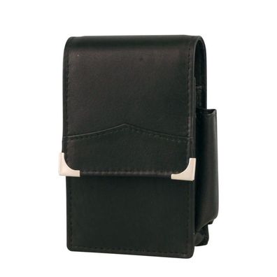 Dennis Zigarettenetui Leder schwarz elegante Klappe + Feuerzeugfach