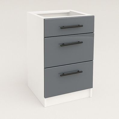 Schubladenunterschrank 40 cm Grau Hochglanz Vollauszug Soft-Close SIENA, LINDA