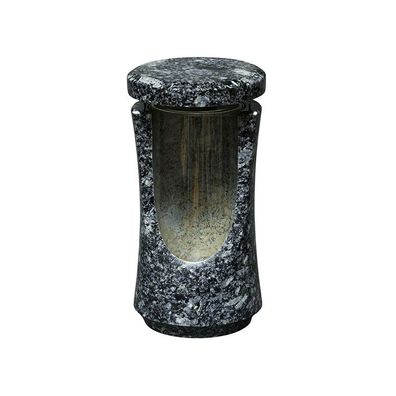Friedhofslampe Granit Azul Noche | Grablampe modern aus Naturstein mit Glaszylinder