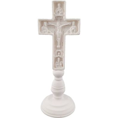 16,5cm Alabaster Figur Reliefartiges heiliges Kreuz Jesus Weiß