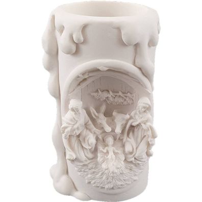 10cm Alabaster Teelichthalter Stall Szene Geburt Jesus Weiß