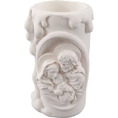 10cm Alabaster Teelichthalter Maria und Josef mit kleinen Jesus Weiß