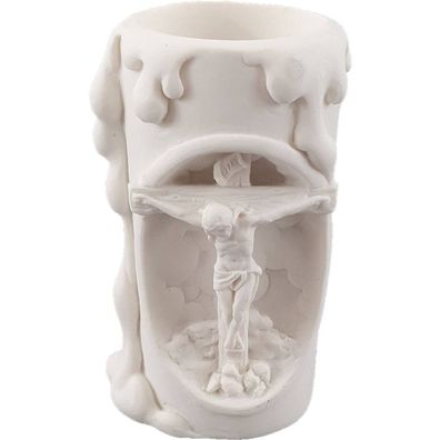 10cm Alabaster Teelichthalter gekreuzigter Jesus Weiß
