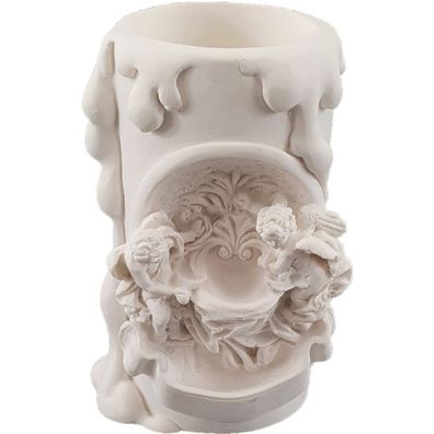 10cm Alabaster Teelichthalter zwei Engelchen an Brunnen Weiß