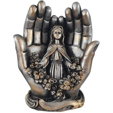 14cm Alabaster Figur heilige Maria in Gottes Händen Silber
