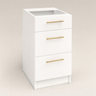 Schubladenunterschrank 40 cm Weiß Matt Vollauszug Soft-Close LINDA, PURE LINE