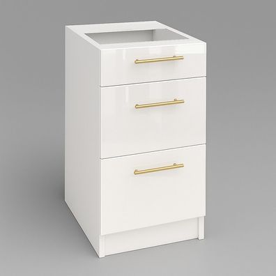 Schubladenunterschrank 40 cm Weiß Hochglanz Vollauszug Soft-Close SIENA, LINDA