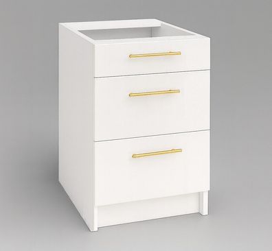 Schubladenunterschrank 50 cm Weiß Matt Vollauszug Soft-Close LINDA, PURE LINE