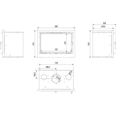Kamin-Kassette KRATKI ARKE 80 12 kW Ø 200 schwarz Verkleidung