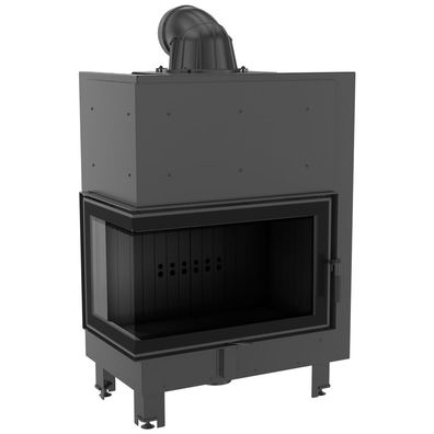 Kamineinsatz aus Stahl KRATKI MBO links 15 kW Ø 200 gebogenes Glas schwarz Verkleidu