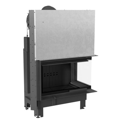 Kamineinsatz KRATKI MBO rechts 15 kW Ø 200 mit Schiebetür gebogenes Glas schwarz Ver