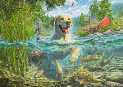 Hundeliebe: Gelber Labrador auf Fischjagd