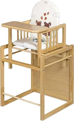 Best For Kids 2-in-1 Holz Hochstuhl Umbaubarer Baby Hochstuhl mit Tisch & Sitzkissen