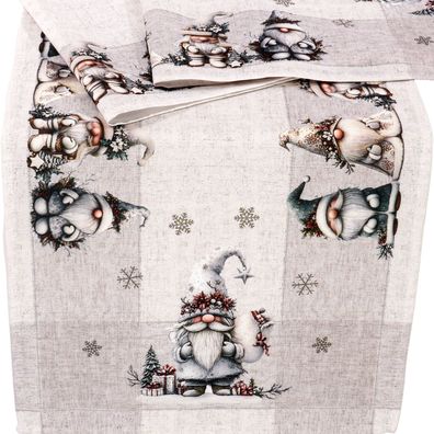 Tischläufer Weihnachten Tischdecke 40x160 Weihnachtstischdecke Gnom Wichtel Grau